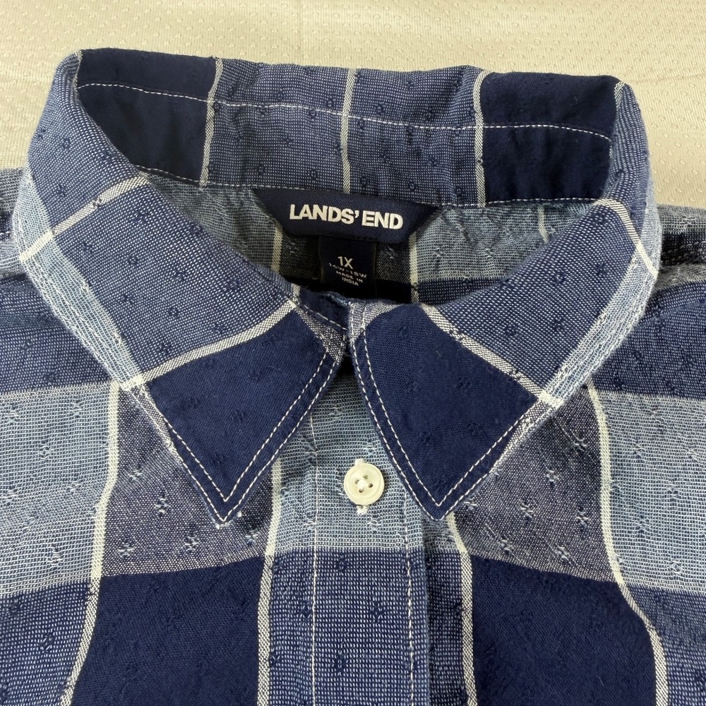 Lands End Dress Womens 1X Plaid Flannel Shirt Dress Blue Long Sleeve Cotton - Picture 5 of 15